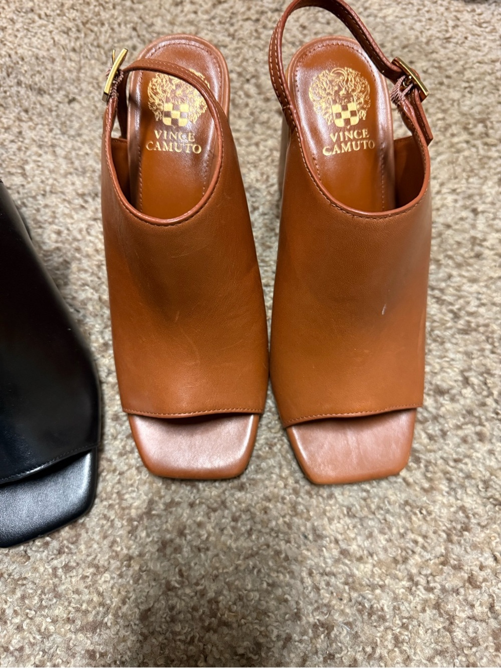 Vince Camuto Cognac Leather Open-Toe Slingback Mules